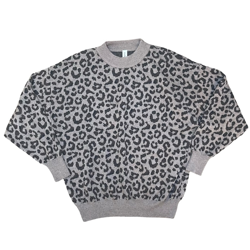 Varley Women’s Leopard Print Pullover Sweater Tan Wool Viscose Sz Small EUC